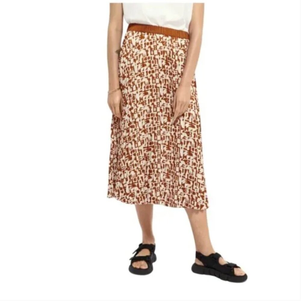 Scotch & Soda Printed Plisse Midi Skirt Womens XS Brown Cream A-Line High Waist